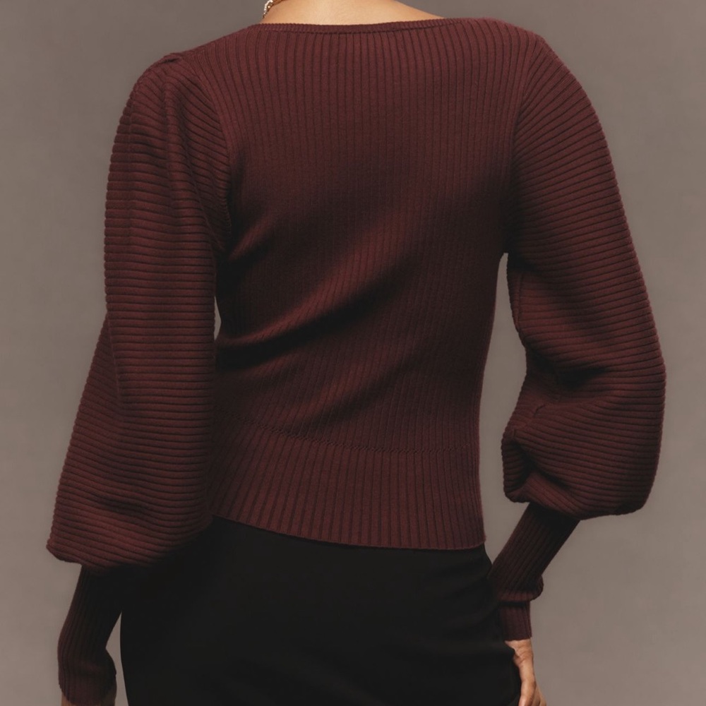 Anthropologie Faux Heart Buttons Ribbed Pullover Sweater - Picture 2 of 5